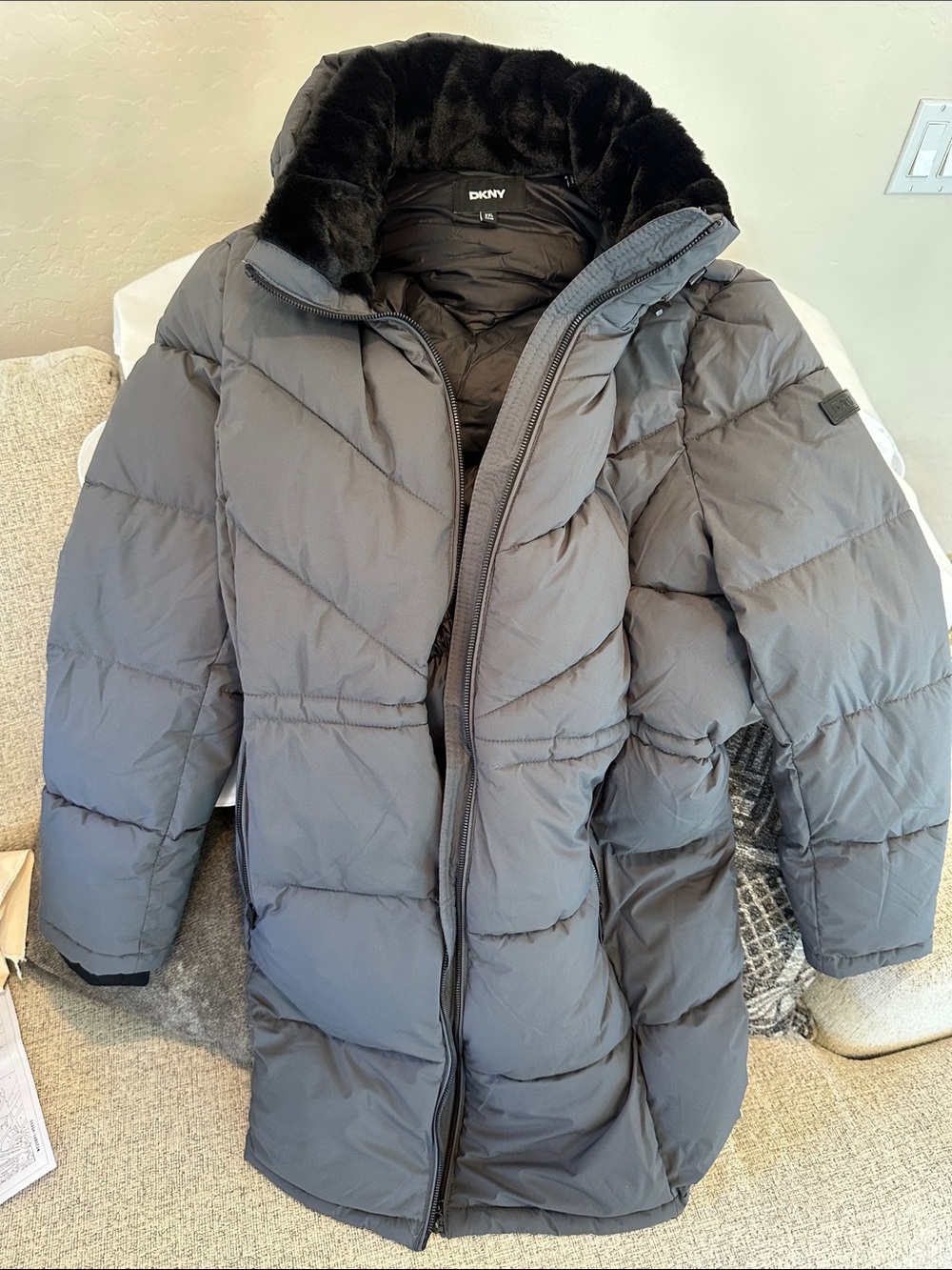 Gray DKNY puffer coat